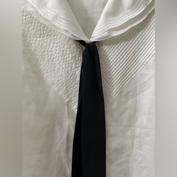 Delicate White Blouse Black Tie Accent JAPAN - Picture 5 of 8